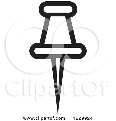 Clipart of a Black and White Push Pin Icon - Royalty Free Vector Illustration by Lal Perera