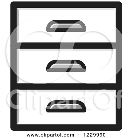 Clipart of a Grayscale Set of Drawers Icon - Royalty Free Vector Illustration by Lal Perera