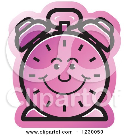 Clipart of a Happy Purple Alarm Clock Icon - Royalty Free Vector Illustration by Lal Perera