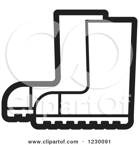 Clipart of a Black and White Rubber Boots Icon - Royalty Free Vector Illustration by Lal Perera