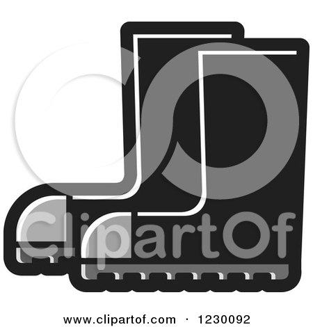 Clipart of a Grayscale Rubber Boots Icon - Royalty Free Vector Illustration by Lal Perera