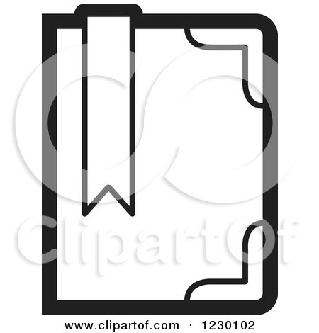 Clipart of a Black and White Book with a Bookmark Icon - Royalty Free Vector Illustration by Lal Perera