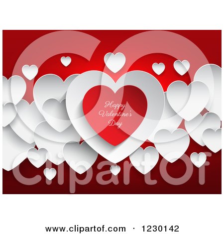 Clipart of a Happy Valentines Day Greeting on Red and White Hearts - Royalty Free Vector Illustration by KJ Pargeter