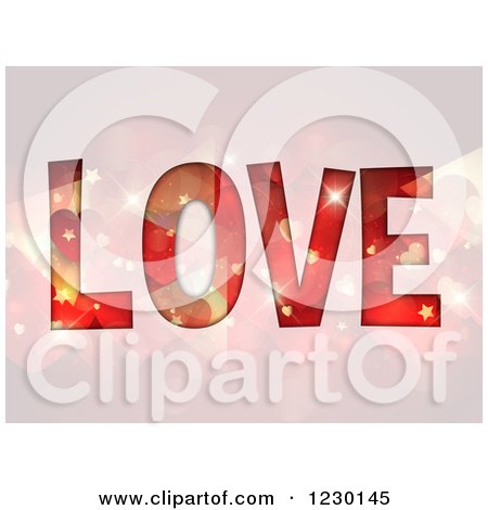 Clipart of the Word LOVE Wiht Flares and Stars - Royalty Free Vector Illustration by KJ Pargeter