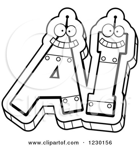 Clipart of Black and White Robot Letters Forming AI - Royalty Free Vector Illustration by Cory Thoman