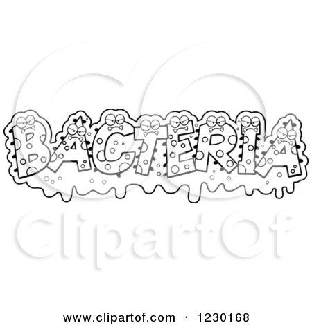 Clipart of Black and White Slimy Monsters Forming the Word BACTERIA - Royalty Free Vector Illustration by Cory Thoman