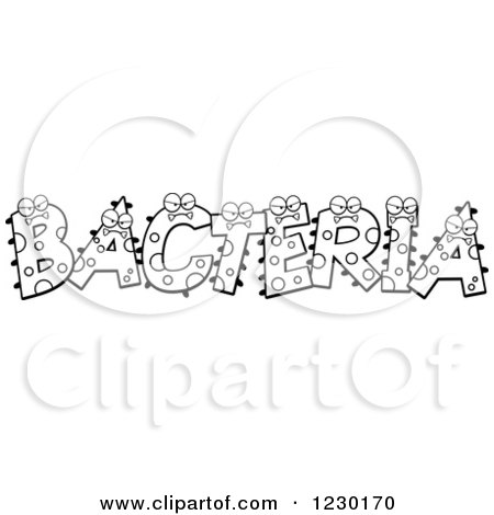 Clipart of Black and White Monsters Forming the Word BACTERIA - Royalty Free Vector Illustration by Cory Thoman