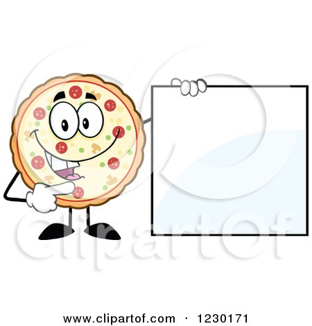Clipart of a Pizza Pie Mascot Standing with a Sign - Royalty Free Vector Illustration by Hit Toon