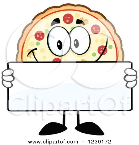 Clipart of a Pizza Pie Mascot Holding a Sign - Royalty Free Vector Illustration by Hit Toon