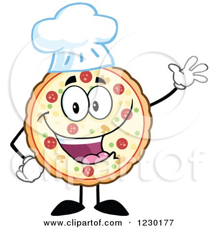 Clipart of a Pizza Pie Mascot Waving - Royalty Free Vector Illustration by Hit Toon