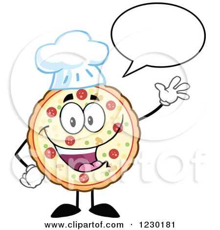Clipart of a Talking Pizza Pie Mascot Waving - Royalty Free Vector Illustration by Hit Toon