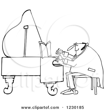 Clipart of a Black and White Pianist Man Playing Music - Royalty Free Vector Illustration by djart
