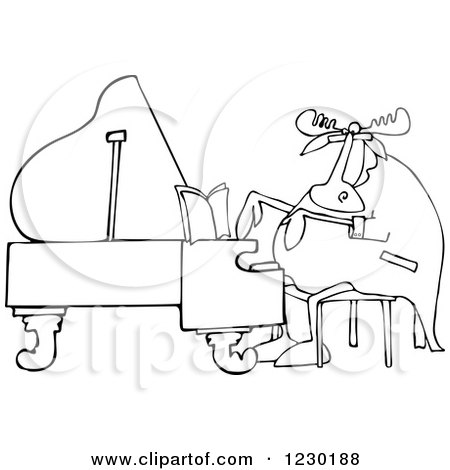 Clipart of a Black and White Pianist Moose Playing Music - Royalty Free Vector Illustration by djart