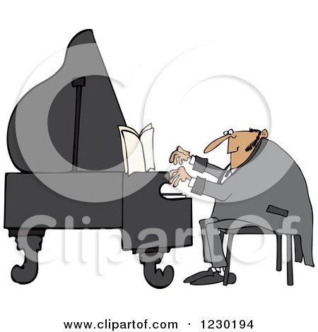 Clipart of a White Pianist Man Playing Music - Royalty Free Vector Illustration by djart