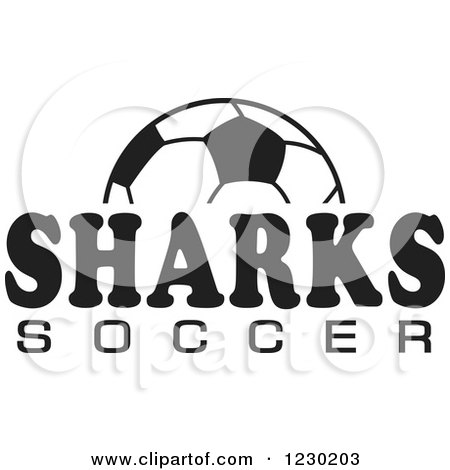 Clipart of a Black and White Ball and SHARKS SOCCER Team Text - Royalty Free Vector Illustration by Johnny Sajem