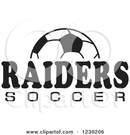 Clipart of a Black and White Ball and RAIDERS SOCCER Team Text - Royalty Free Vector Illustration by Johnny Sajem