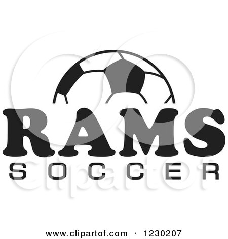 Clipart of a Black and White Ball and RAMS SOCCER Team Text - Royalty Free Vector Illustration by Johnny Sajem