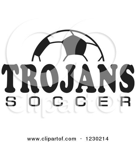 Clipart of a Black and White Ball and TROJANS SOCCER Team Text - Royalty Free Vector Illustration by Johnny Sajem