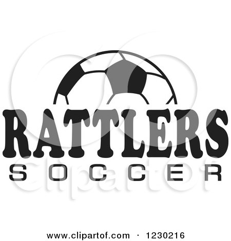Clipart of a Black and White Ball and RATTLERS SOCCER Team Text - Royalty Free Vector Illustration by Johnny Sajem