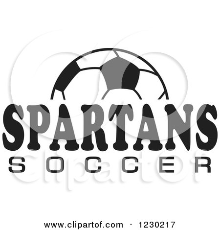 Clipart of a Black and White Ball and SPARTANS SOCCER Team Text - Royalty Free Vector Illustration by Johnny Sajem
