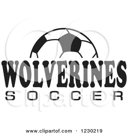 Clipart of a Black and White Ball and WOLVERINES SOCCER Team Text - Royalty Free Vector Illustration by Johnny Sajem