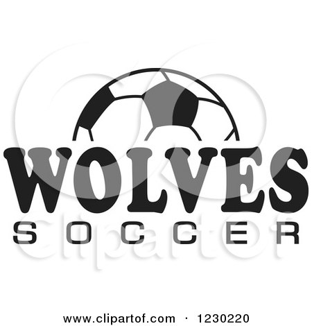 Clipart of a Black and White Ball and WOLVES SOCCER Team Text - Royalty Free Vector Illustration by Johnny Sajem