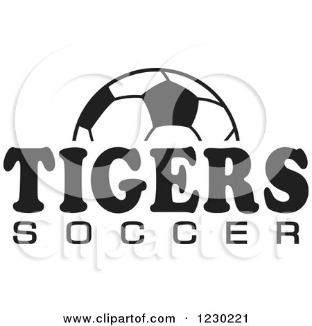 Clipart of a Black and White Ball and TIGERS SOCCER Team Text - Royalty Free Vector Illustration by Johnny Sajem