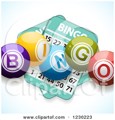 Clipart of 3D Colorful Bingo Balls and Cards - Royalty Free Vector Illustration by elaineitalia