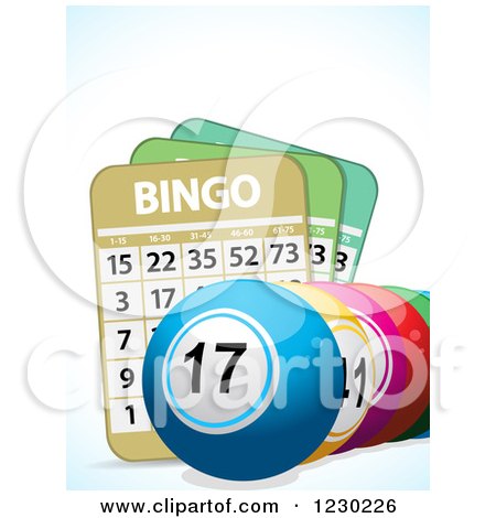 Clipart of 3D Bingo Balls and Cards over Shading - Royalty Free Vector Illustration by elaineitalia
