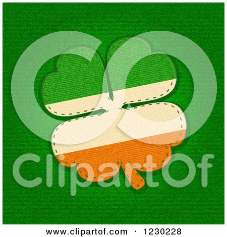 Clipart of a Textured Sewn St Patricks Day Irish Flag Shamrock - Royalty Free Vector Illustration by elaineitalia