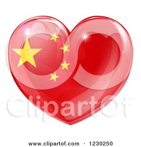 Clipart of a 3d Reflective Chinese Flag Heart - Royalty Free Vector Illustration by AtStockIllustration