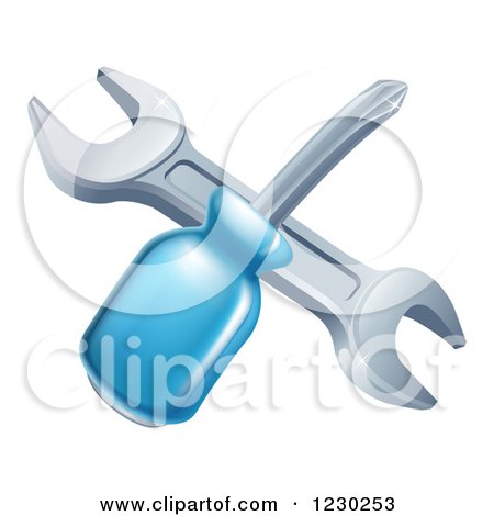 Clipart of a Crossed Screwdriver and Wrench - Royalty Free Vector Illustration by AtStockIllustration