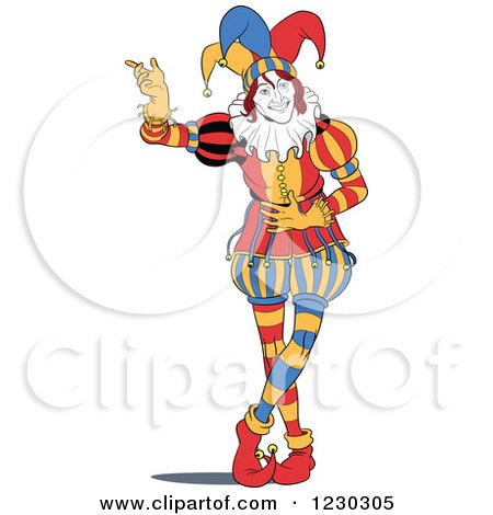 Clipart of a Standing Presenting Joker - Royalty Free Vector Illustration by Frisko