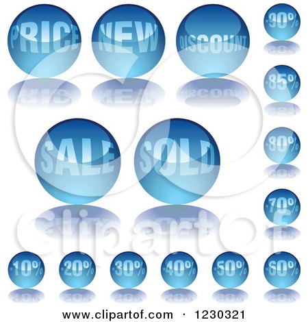 Clipart of a Round Blue Website Icons with Words and Reflections - Royalty Free Vector Illustration by dero