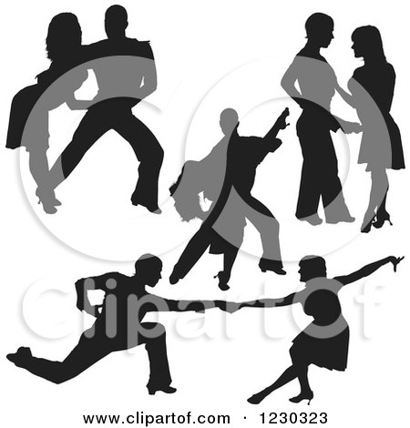 Clipart of a Black Silhouetted Latin Dance Couples 9 - Royalty Free Vector Illustration by dero
