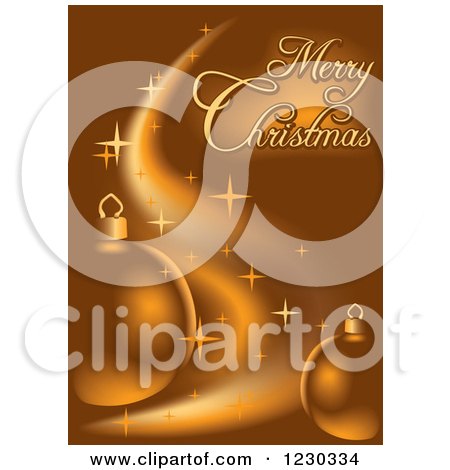 Clipart of a Brown and Gold Merry Christmas Background with Baubles - Royalty Free Vector Illustration by dero