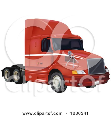 Clipart of a Red Volvo 3610 Big Rig Truck - Royalty Free Vector Illustration by dero