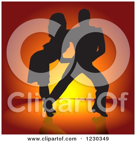 Clipart of a Silhouetted Latin Dance Couple over Orange - Royalty Free Vector Illustration by dero