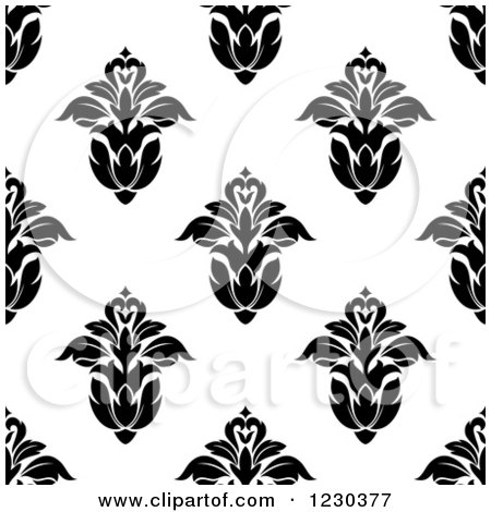 Clipart of a Seamless Black and White Arabesque Damask Background Pattern 7 - Royalty Free Vector Illustration by Vector Tradition SM