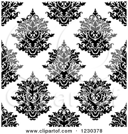 Clipart of a Seamless Black and White Arabesque Damask Background Pattern 6 - Royalty Free Vector Illustration by Vector Tradition SM