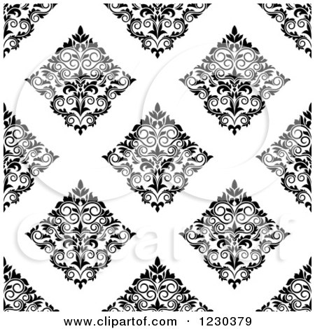Clipart of a Seamless Black and White Arabesque Damask Background Pattern 4 - Royalty Free Vector Illustration by Vector Tradition SM