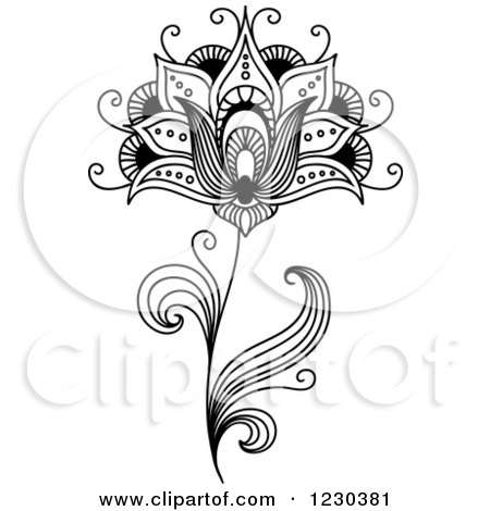 Clipart of a Black and White Henna Flower 9 - Royalty Free Vector Illustration by Vector Tradition SM