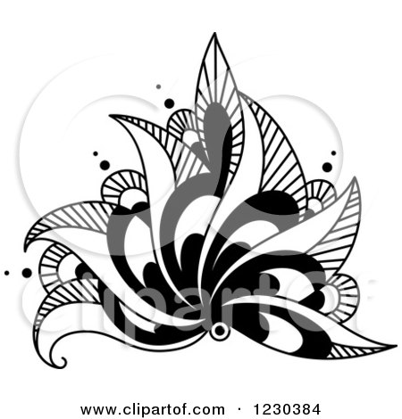 Clipart of a Black and White Henna Lotus Flower 2 - Royalty Free Vector Illustration by Vector Tradition SM