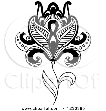 Clipart of a Black and White Henna Flower 10 - Royalty Free Vector Illustration by Vector Tradition SM