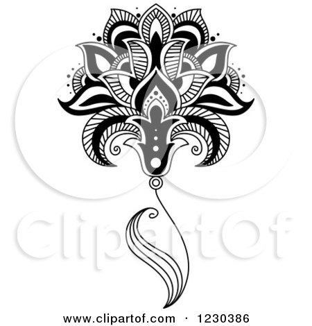 Clipart of a Black and White Henna Flower 11 - Royalty Free Vector Illustration by Vector Tradition SM