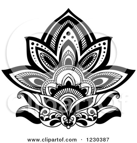 Clipart of a Black and White Henna Lotus Flower 3 - Royalty Free Vector Illustration by Vector Tradition SM