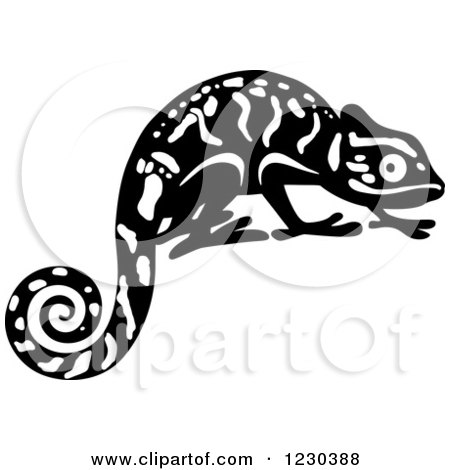 Clipart of a Black and White Chameleon Lizard - Royalty Free Vector Illustration by Vector Tradition SM