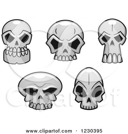 Clipart of Grayscale Monster Skulls 2 - Royalty Free Vector Illustration by Vector Tradition SM