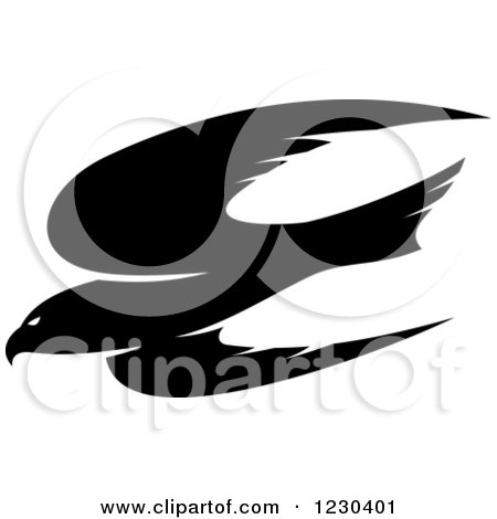Clipart of a Black Flying Hawk - Royalty Free Vector Illustration by Vector Tradition SM