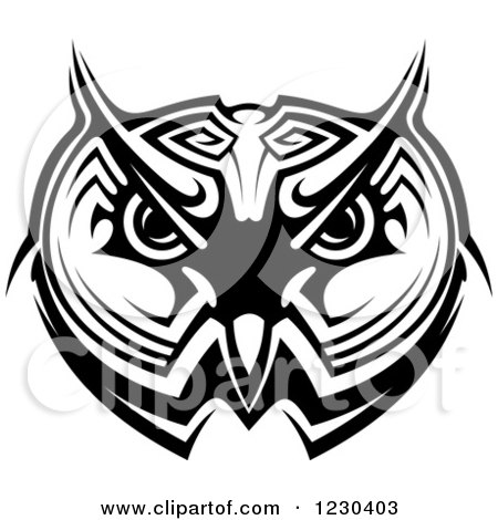 Clipart of a Black and White Owl Face Tribal Tattoo - Royalty Free Vector Illustration by Vector Tradition SM